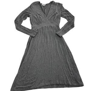 Veronica M Dress Womens Extra Small Gray Long Sleeve Stretch V Neck Midi USA